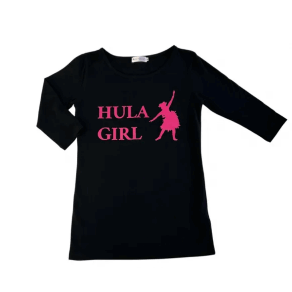 七分袖Tシャツ（HULA GIRL-クロ×ピンク）