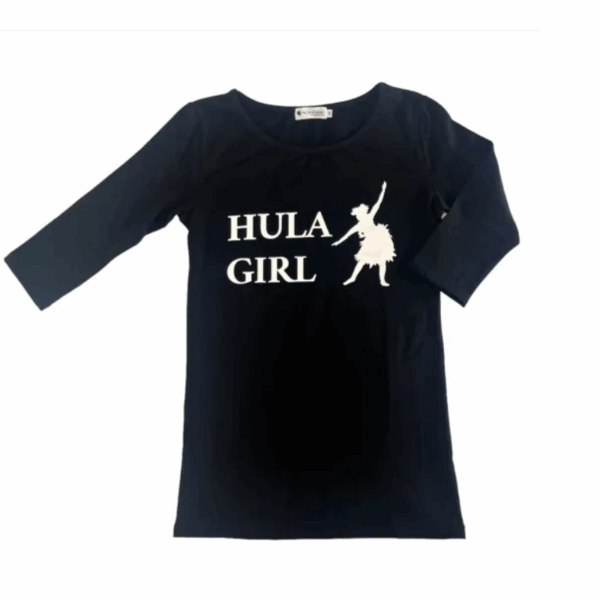 七分袖Tシャツ（HULA GIRL-クロ×シロ）