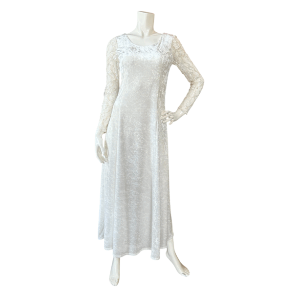 【レース装飾 クラッシュベロア素材】長袖レースドレス